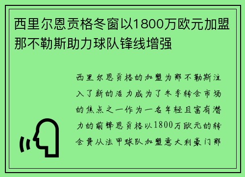 西里尔恩贡格冬窗以1800万欧元加盟那不勒斯助力球队锋线增强